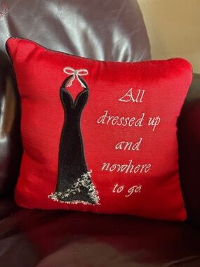 All Dressed Up and Nowhere To Go Small Red Shimmery Throw Accent Pillow